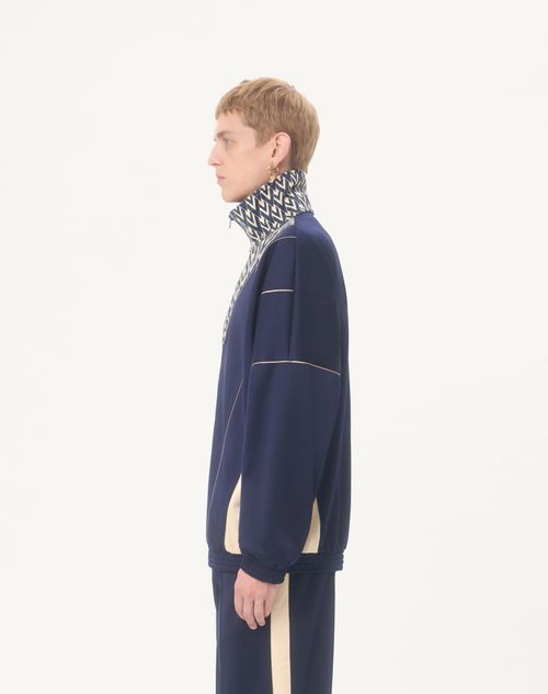 Valentino - Valentino Acetate Sweatshirt With Zip And Inlaid Toute La V Print - Blue/butter - Man - T-shirts And Sweatshirts